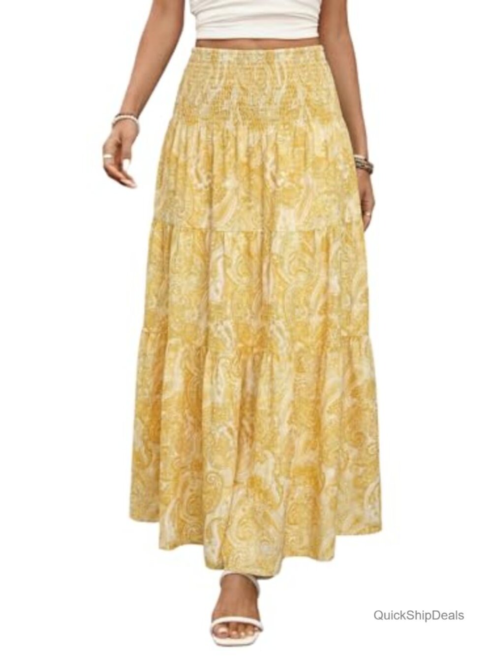 Boho Maxi Skirt Flowy Tiered Ruffle High Waist Beach Coverup